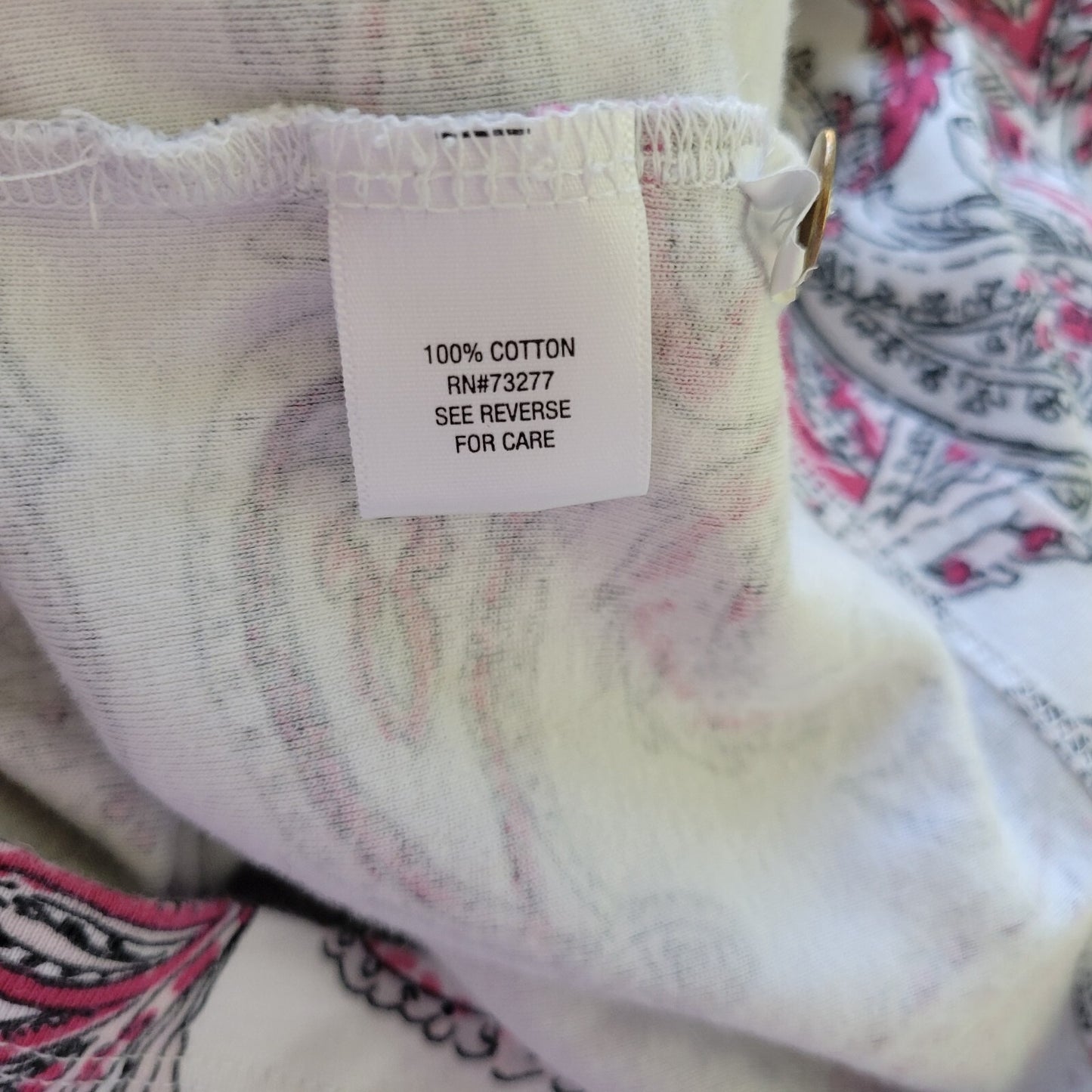 Croft Barrow Womens Top Extra Large Tee Roll Tab Sleeve Cotton Pink Paisley