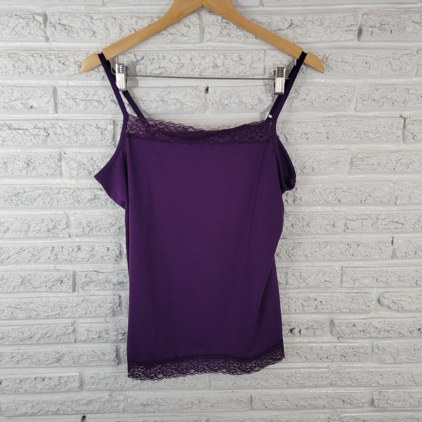 Fashion Bug Women Top Extra Large Camisole Purple Lace Trim Adjustable Spaghetti