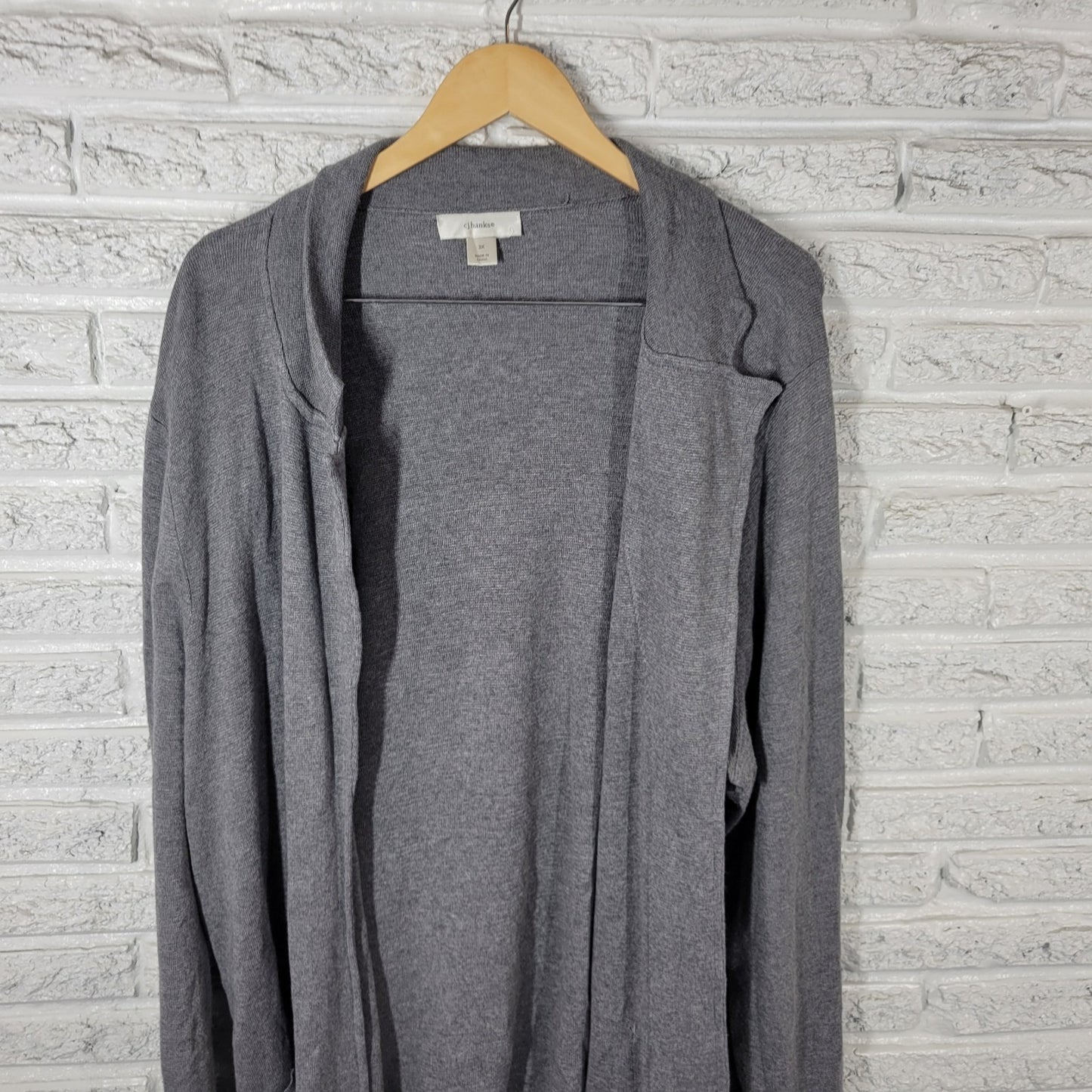 CJ Banks Women Sweater 3X Plus Cardigan Open Gray Cuff Sleeve Cotton Blend Comfy