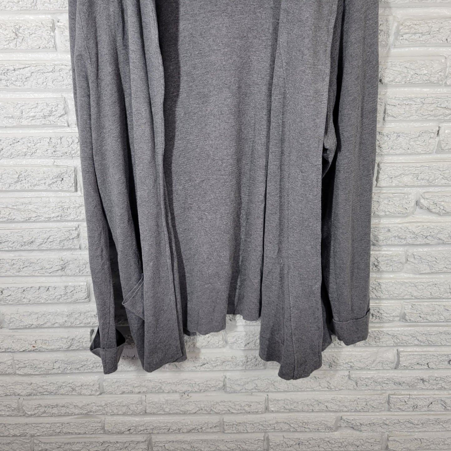 CJ Banks Women Sweater 3X Plus Cardigan Open Gray Cuff Sleeve Cotton Blend Comfy