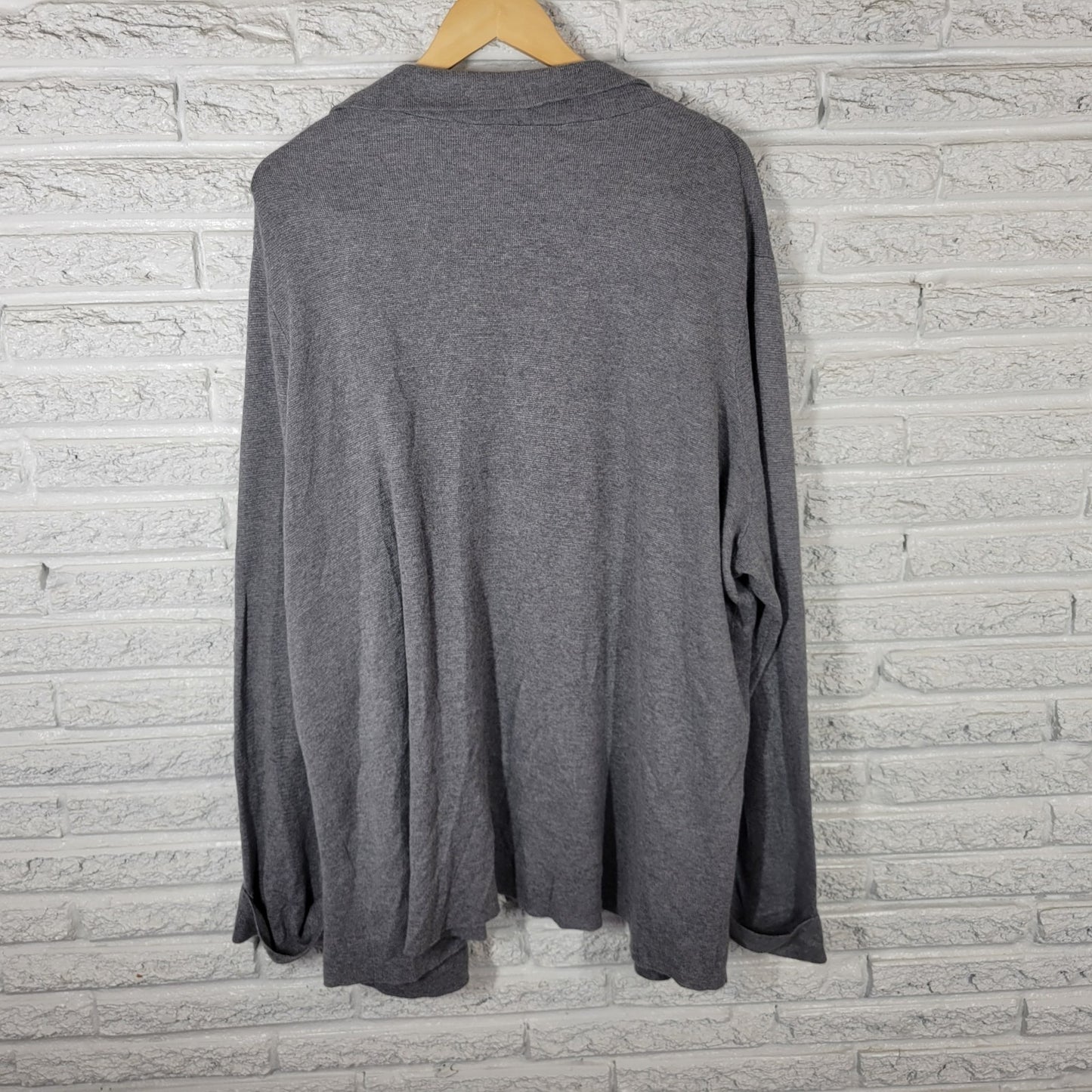 CJ Banks Women Sweater 3X Plus Cardigan Open Gray Cuff Sleeve Cotton Blend Comfy