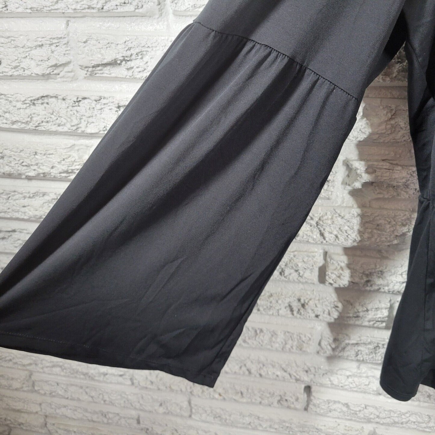 Maurices Womens Top XXL Tunic Bell Sleeve Black Elastic Waist Lattice Back Lace