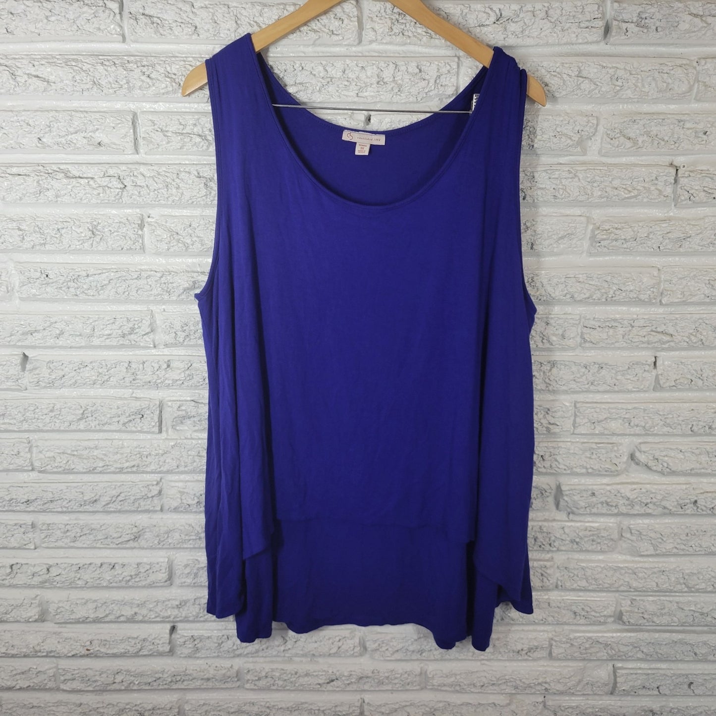 Dress Barn Womens Top 3X Plus Tank Tunic Blue Layered Rayon Spandex Casual Comfy
