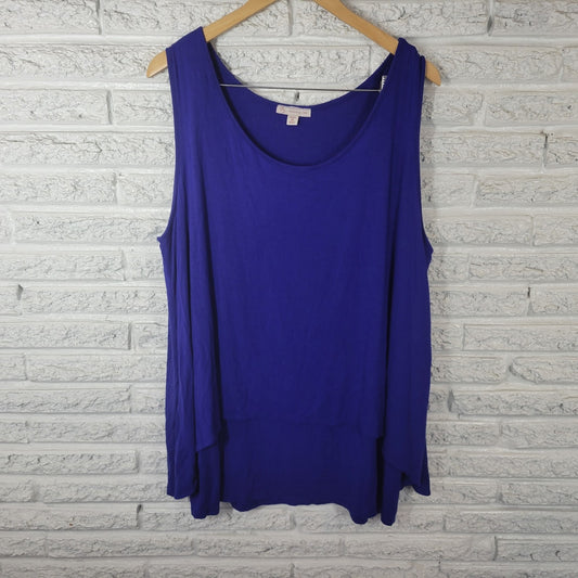 Dress Barn Womens Top 3X Plus Tank Tunic Blue Layered Rayon Spandex Casual Comfy