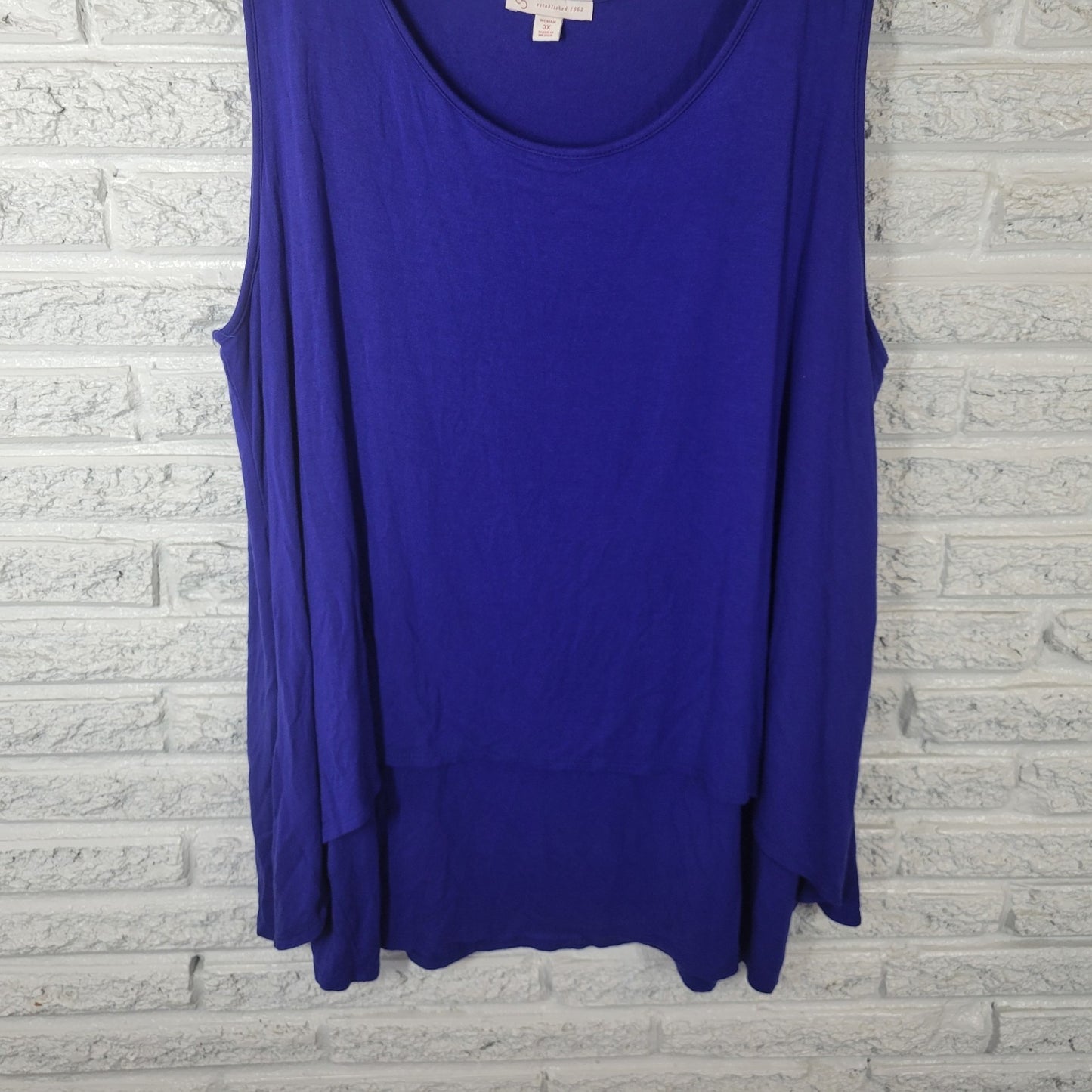 Dress Barn Womens Top 3X Plus Tank Tunic Blue Layered Rayon Spandex Casual Comfy