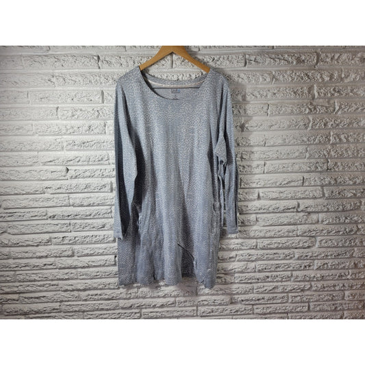 Croft Barrow Women Nightgown 1X Plus Long Sleeve Gray Animal Print Poly Blend
