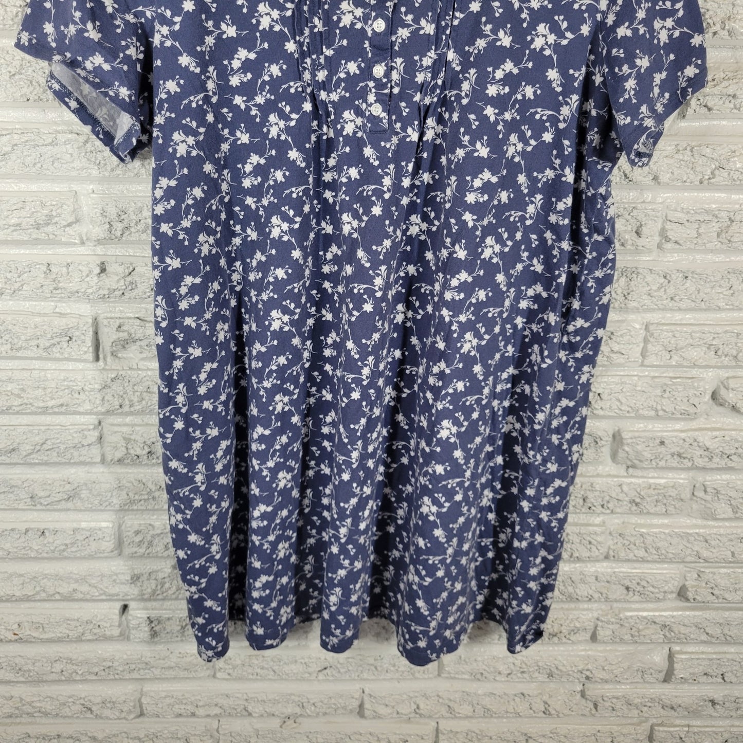 Adonna Womens Pajama Top Extra Large Blue Floral Cotton Pintucked Lightweight