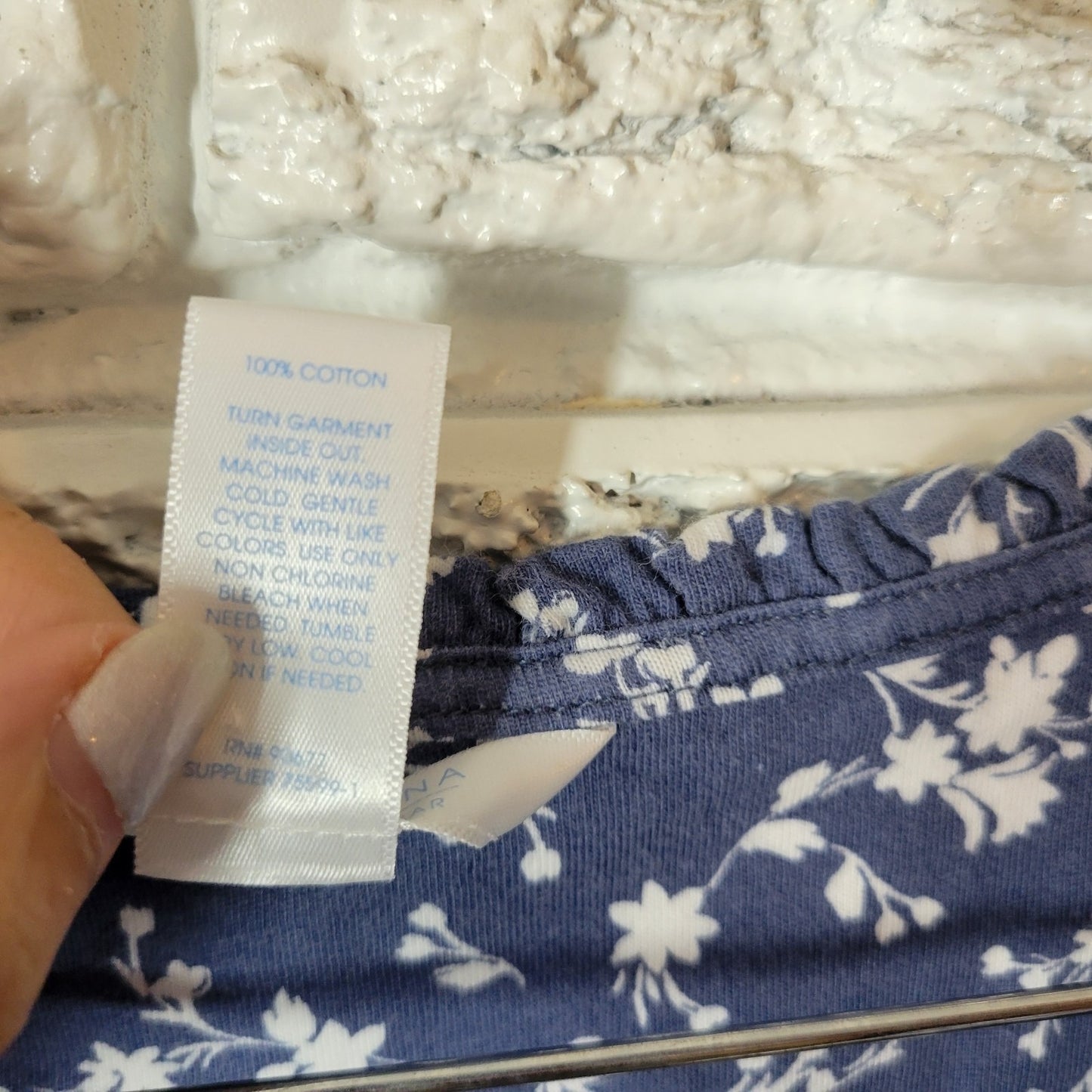 Adonna Womens Pajama Top Extra Large Blue Floral Cotton Pintucked Lightweight