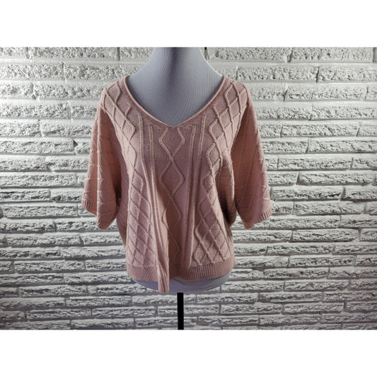 NY Collection Women Sweater Extra Large Short Sleeve Pink Metallic Thread Office