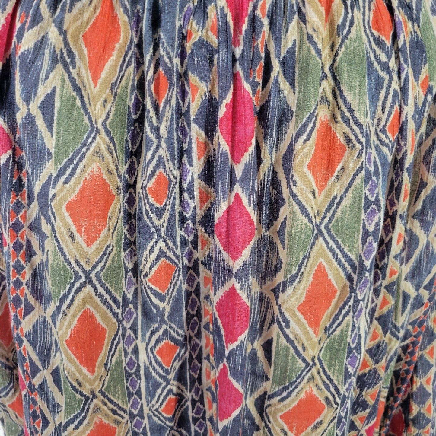 Chaps Women's 1X Plus Tunic Top Blue Red Geometric 3/4 Sleeve Cotton Blouse
