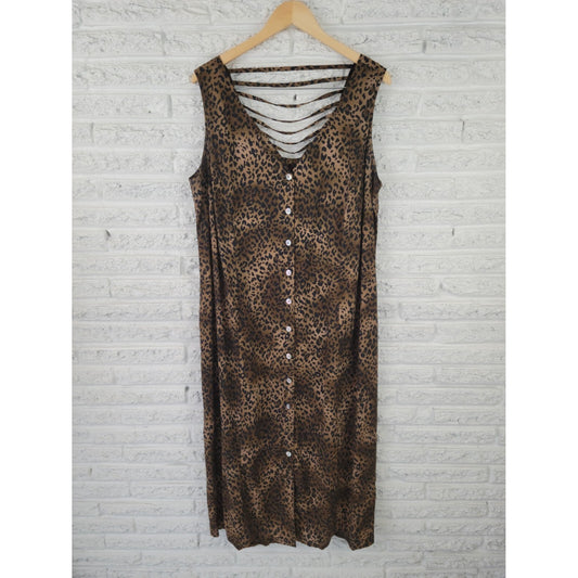DGI Darian Womens Dress 20W Plus Shift Midi Sleeveless Brown Animal Print Office
