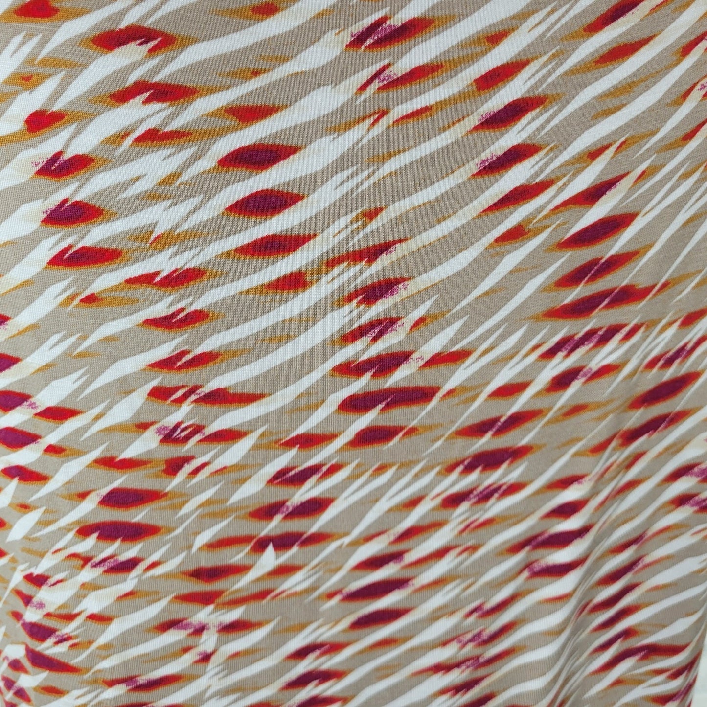 Worthington Women's XL Top Blouse Beige Red Geometric Boat Neck Cap Sleeve