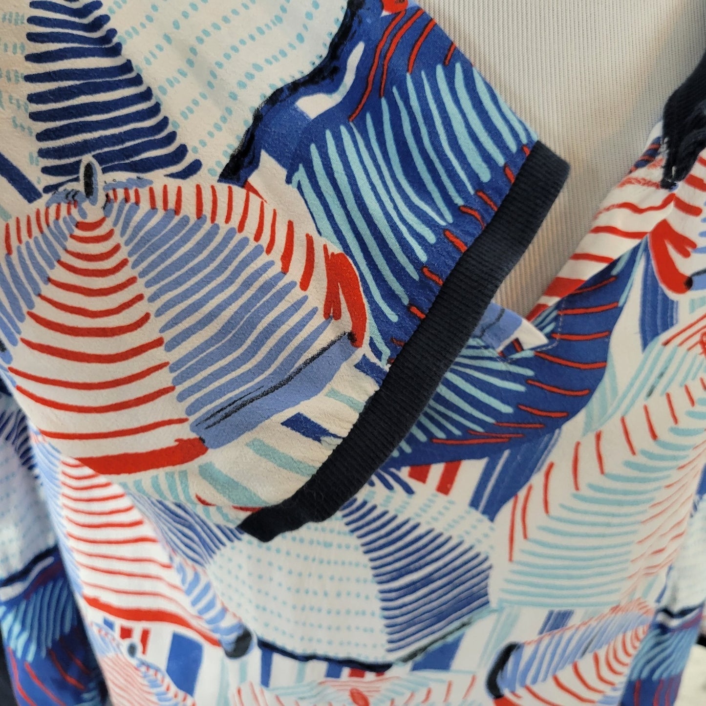 Ulla Popken Womens Top 20 22 Plus 3/4 Sleeve Blue Geometric Viscose Lightweight