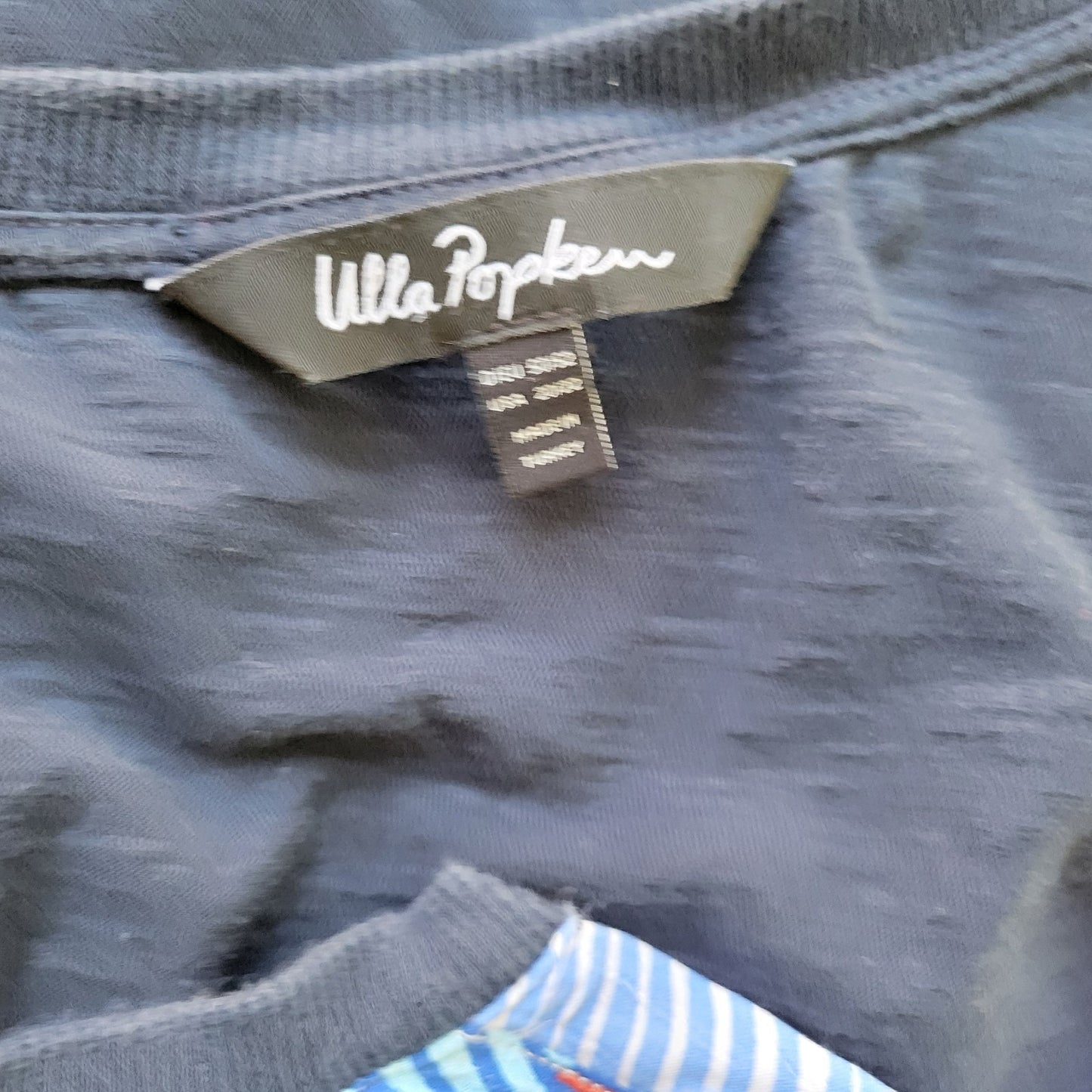 Ulla Popken Womens Top 20 22 Plus 3/4 Sleeve Blue Geometric Viscose Lightweight