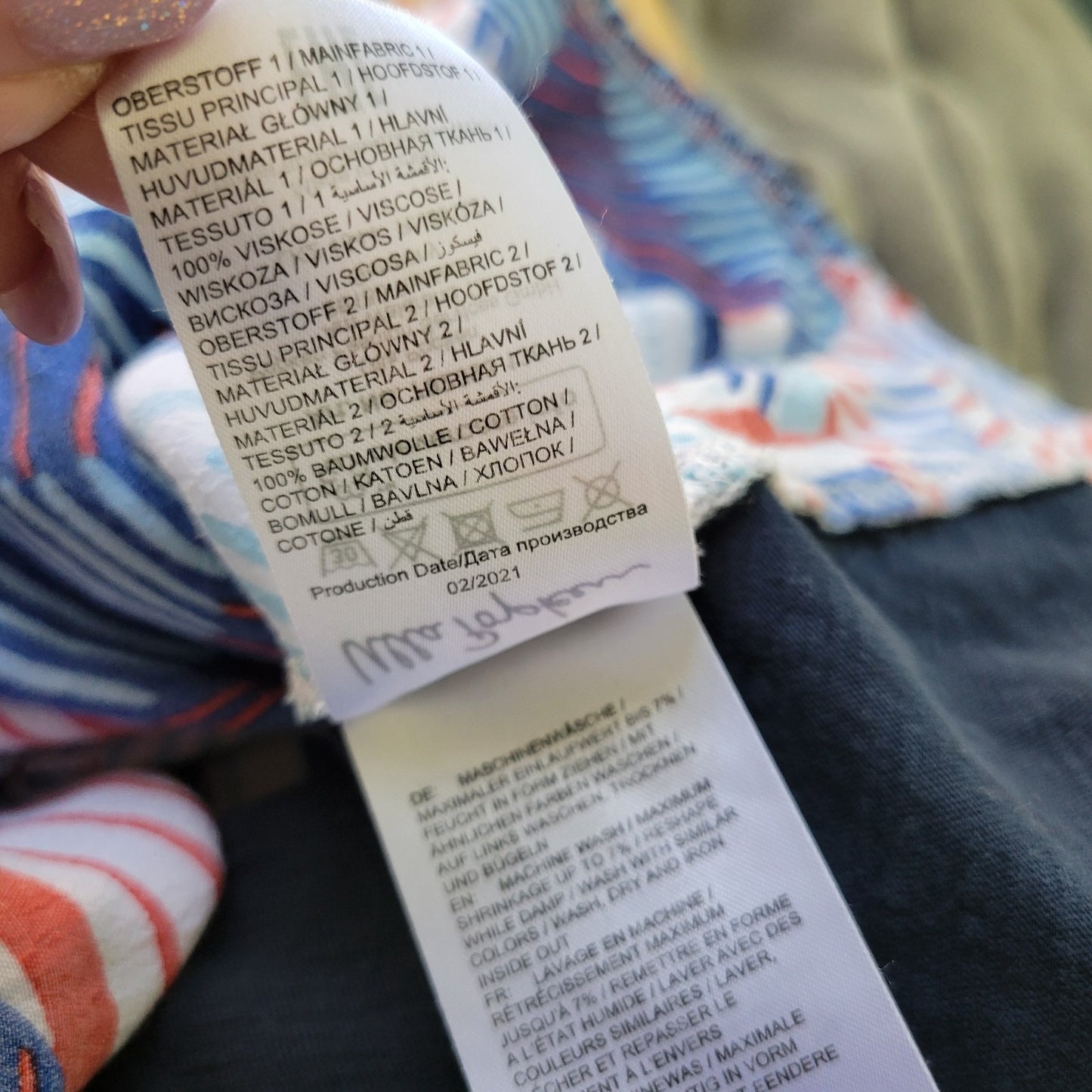 Ulla Popken Womens Top 20 22 Plus 3/4 Sleeve Blue Geometric Viscose Lightweight