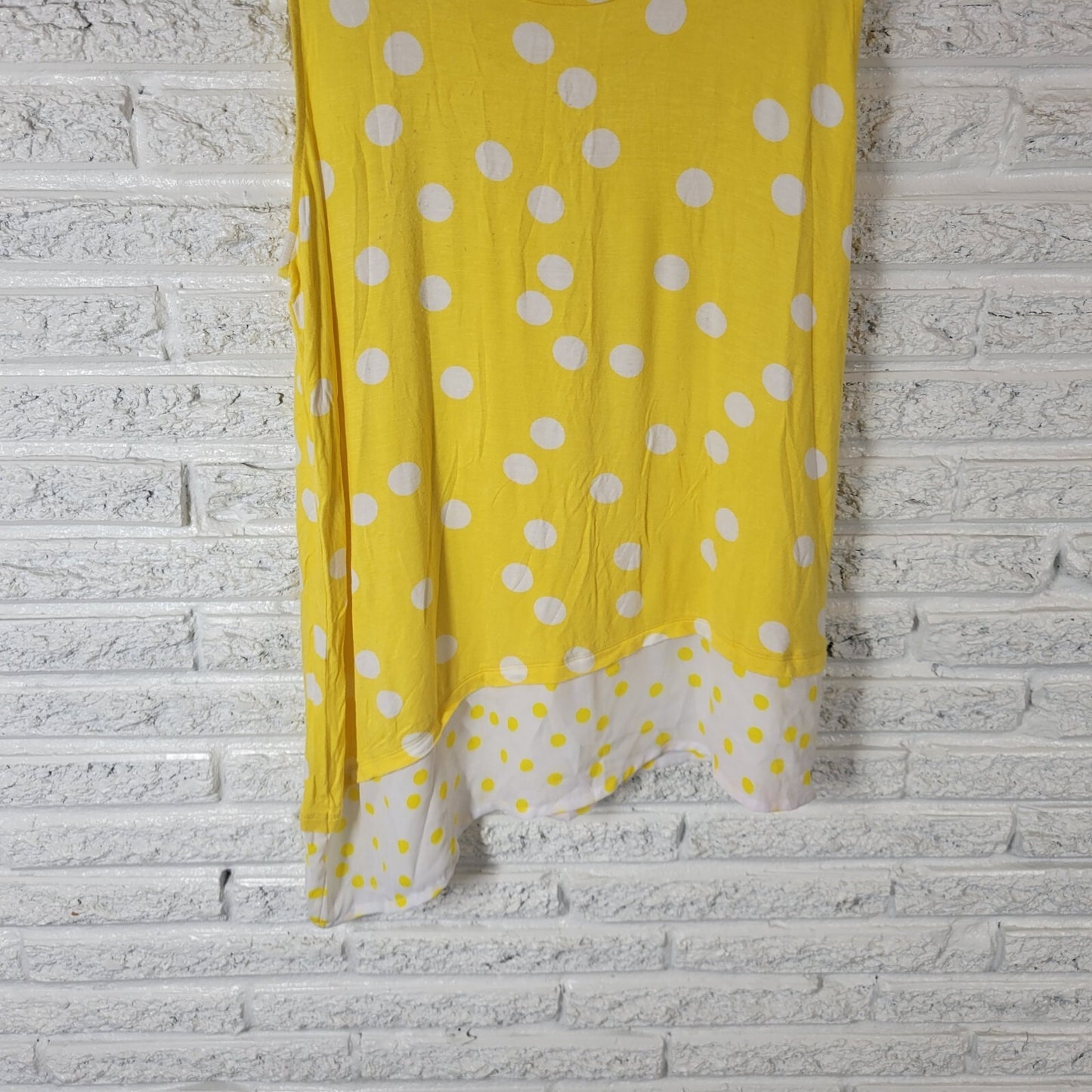 Cato Est 1946 Women's XL Tank Top Yellow White Polka Dot Asymmetrical Sleeveless
