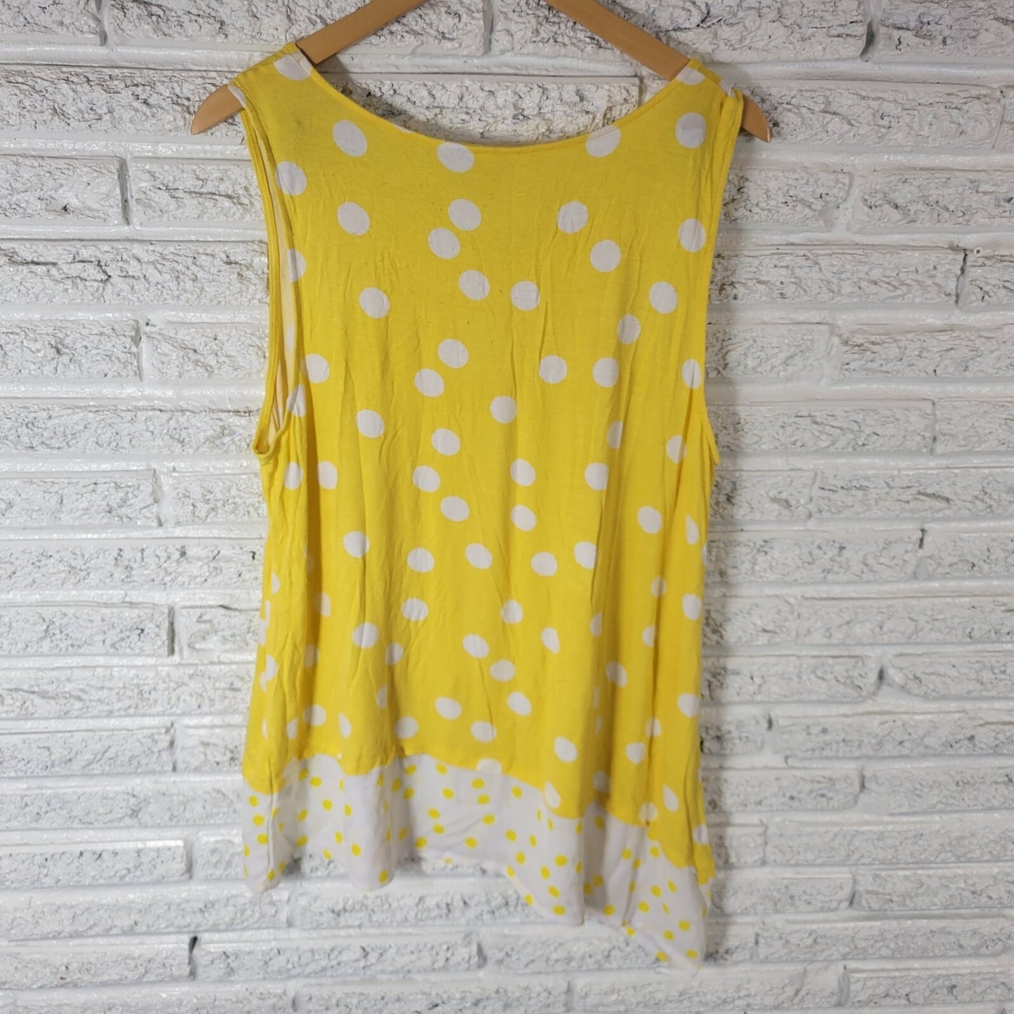 Cato Est 1946 Women's XL Tank Top Yellow White Polka Dot Asymmetrical Sleeveless