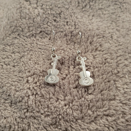 Acoustic Guitar Womens Earrings One Pair Music Silver Tone Alloy Band Orchestra