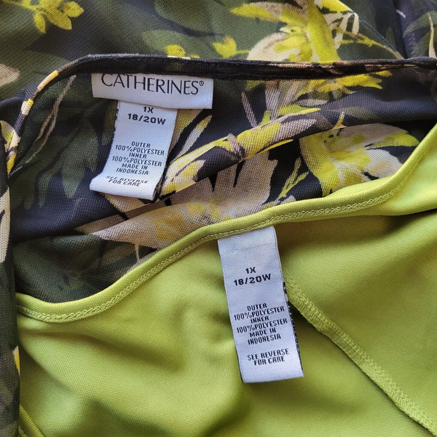 Catherines Womens Top 1X Split Sleeve with Tank Lightweight Green Floral Office