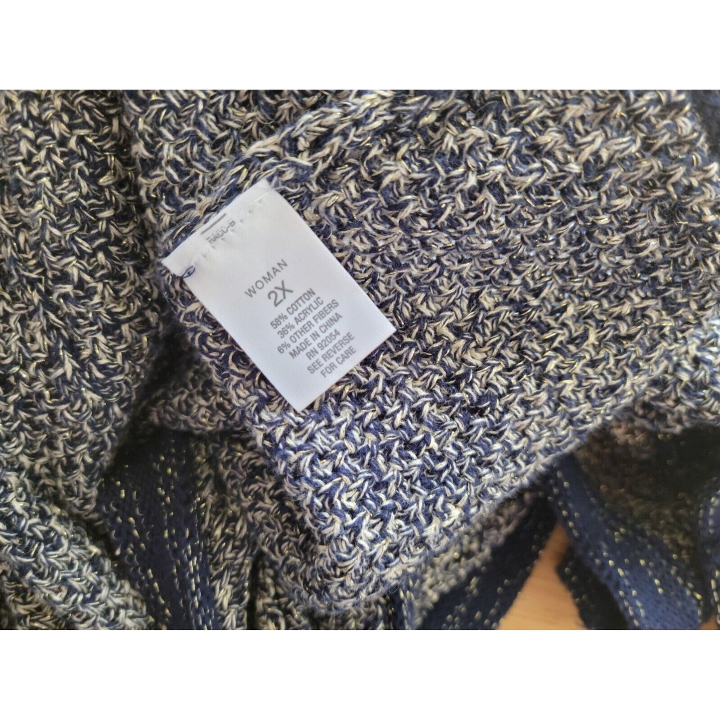 Roz Ali Womens Sweater 2X Plus Cardigan Blue Embellished Metallic Thread Chain