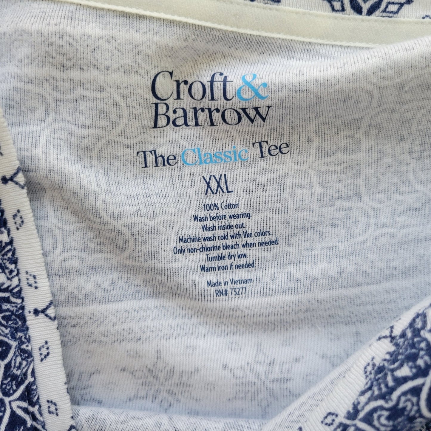 Croft & Barrow Women's XXL Blue White Geometric Long Sleeve T-Shirt 100% Cotton