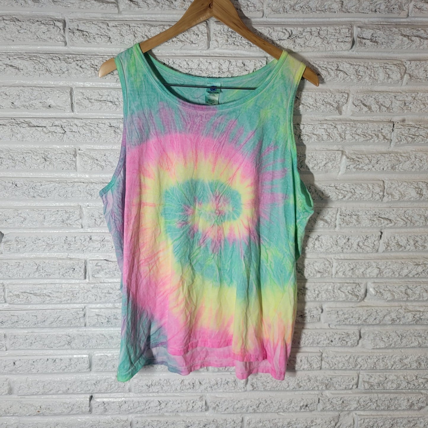 Colortone Women Top XL Tank Jack Daniels Tennessee Fire Lightweight Blue Tie Dye