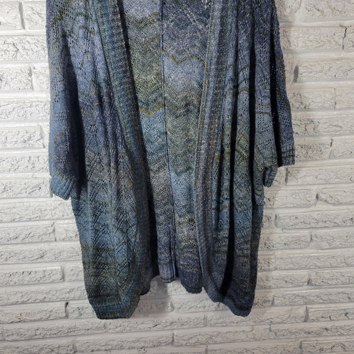 Catherines Womens Sweater 3X Plus Cardigan Open Short Sleeve Blue Cotton Blend