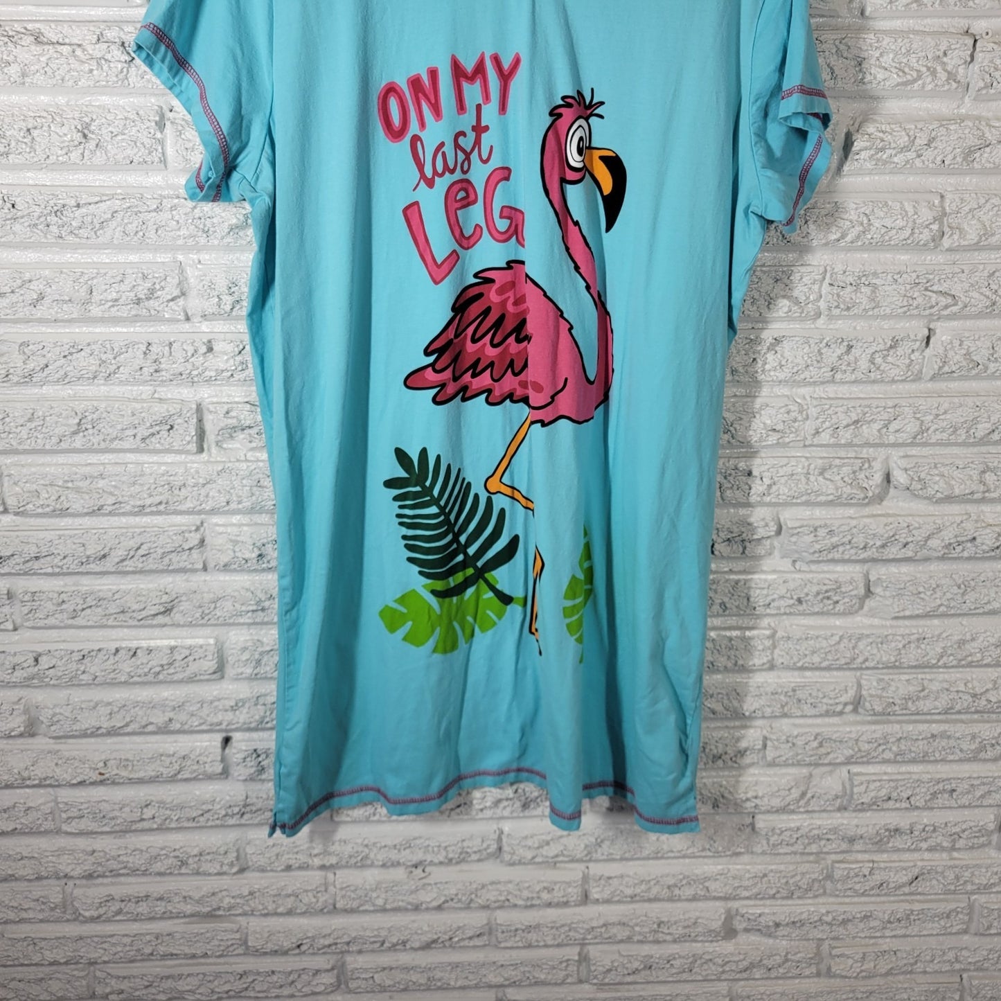 Lazy One Womens Pajama Top L XL Nightgown Blue Flamingo Cotton Loungewear Comfy