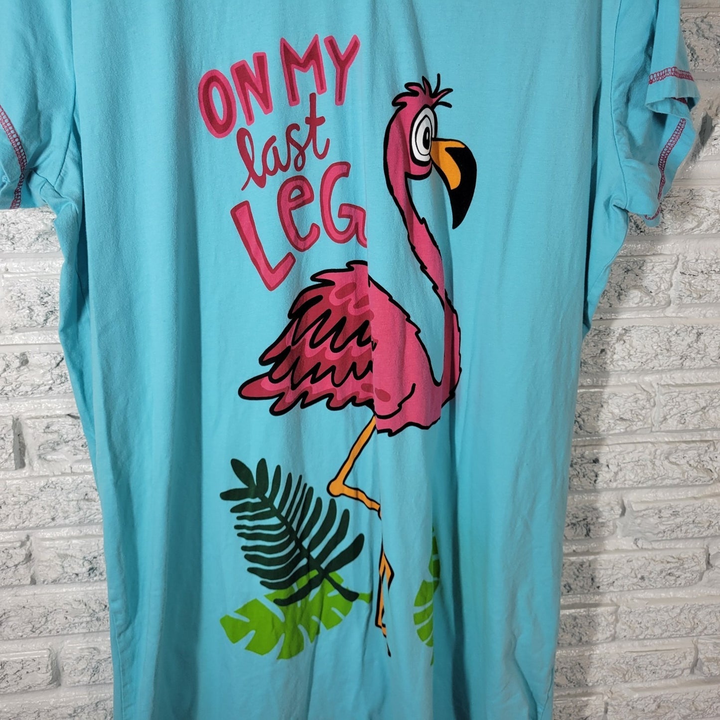 Lazy One Womens Pajama Top L XL Nightgown Blue Flamingo Cotton Loungewear Comfy