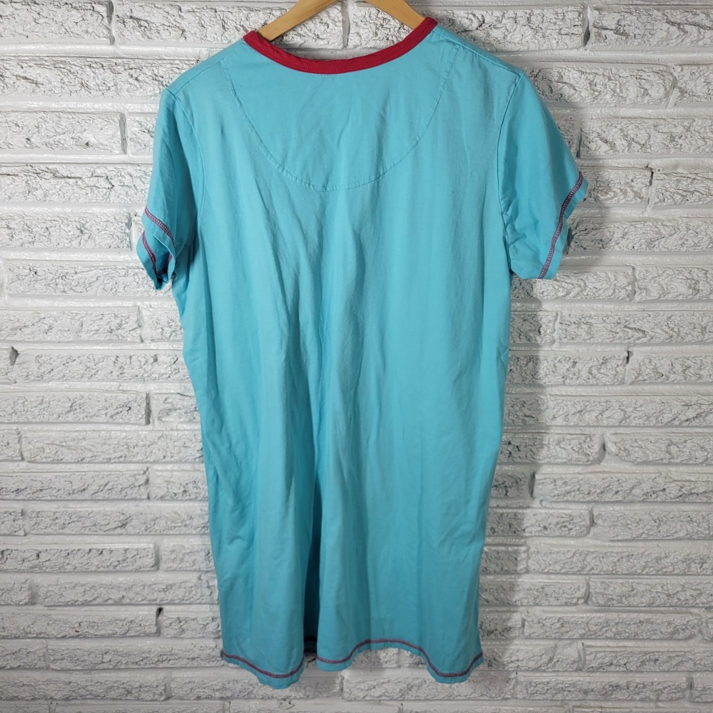 Lazy One Womens Pajama Top L XL Nightgown Blue Flamingo Cotton Loungewear Comfy