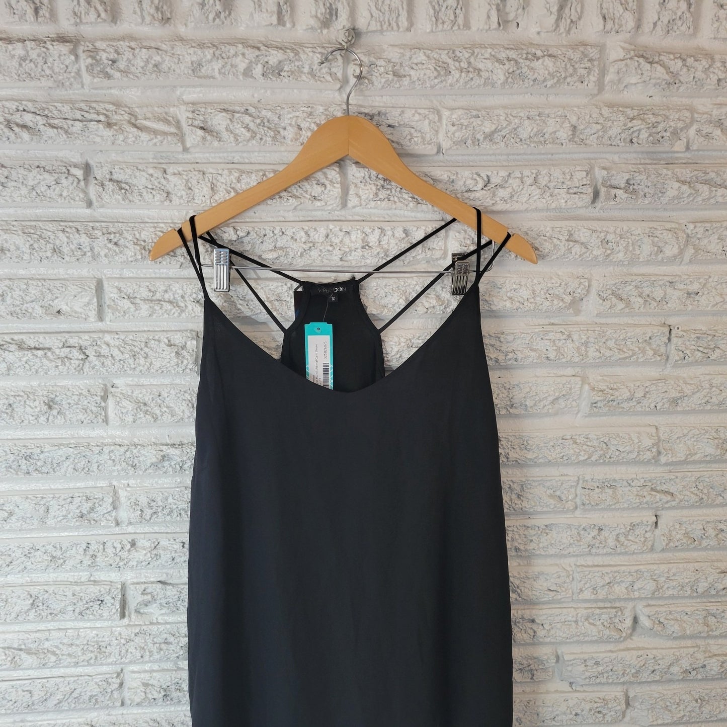 Papermoon Womens Stitch Fix Top 1X Plus Camisole Madylin Black Criss Cross Back