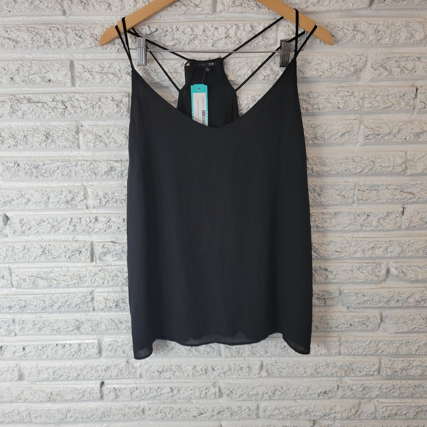 Papermoon Womens Stitch Fix Top 1X Plus Camisole Madylin Black Criss Cross Back