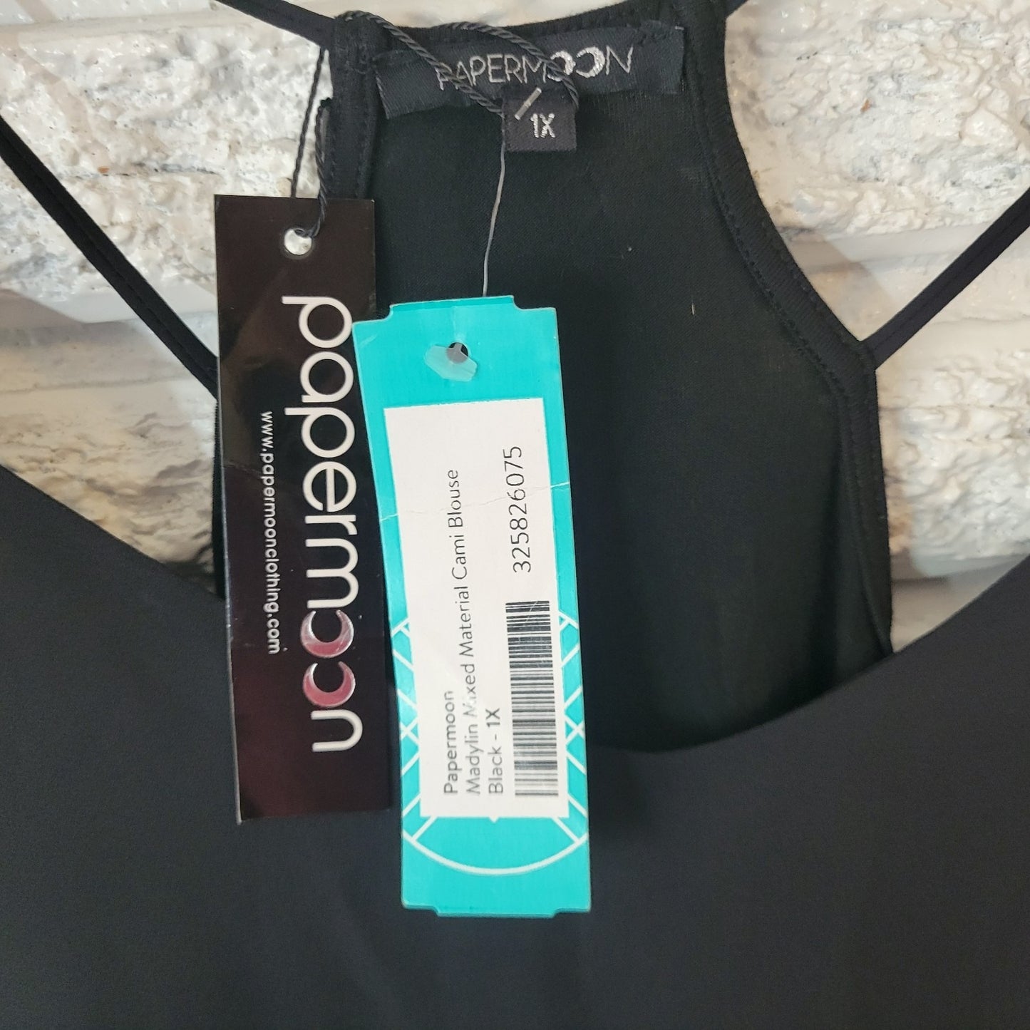 Papermoon Womens Stitch Fix Top 1X Plus Camisole Madylin Black Criss Cross Back