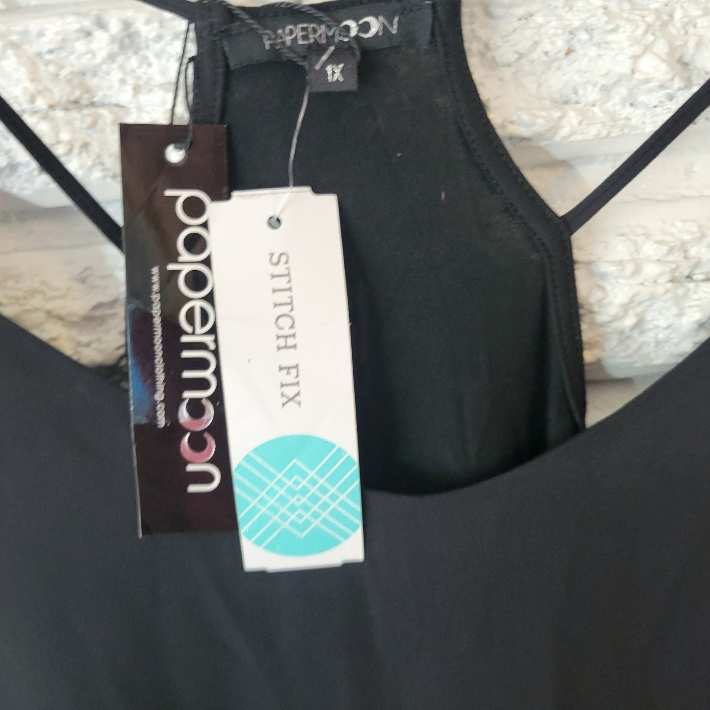 Papermoon Womens Stitch Fix Top 1X Plus Camisole Madylin Black Criss Cross Back
