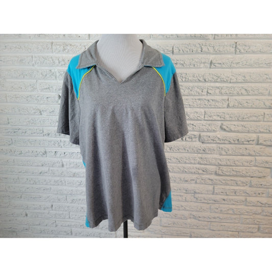 Catherines Womens Top 2X 22W 24W Plus Short Sleeve Gray Collar Pullover Casual