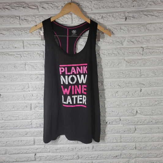 Athletic Works Womens Top XL 16 18 Tank Racerback Black Plank Now Wine Later