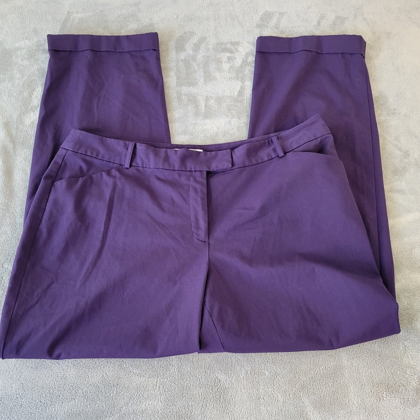 Liz Claiborne Women Pants 18 Straight Leg Purple Career Poly Blend Zip Fly Cuffs