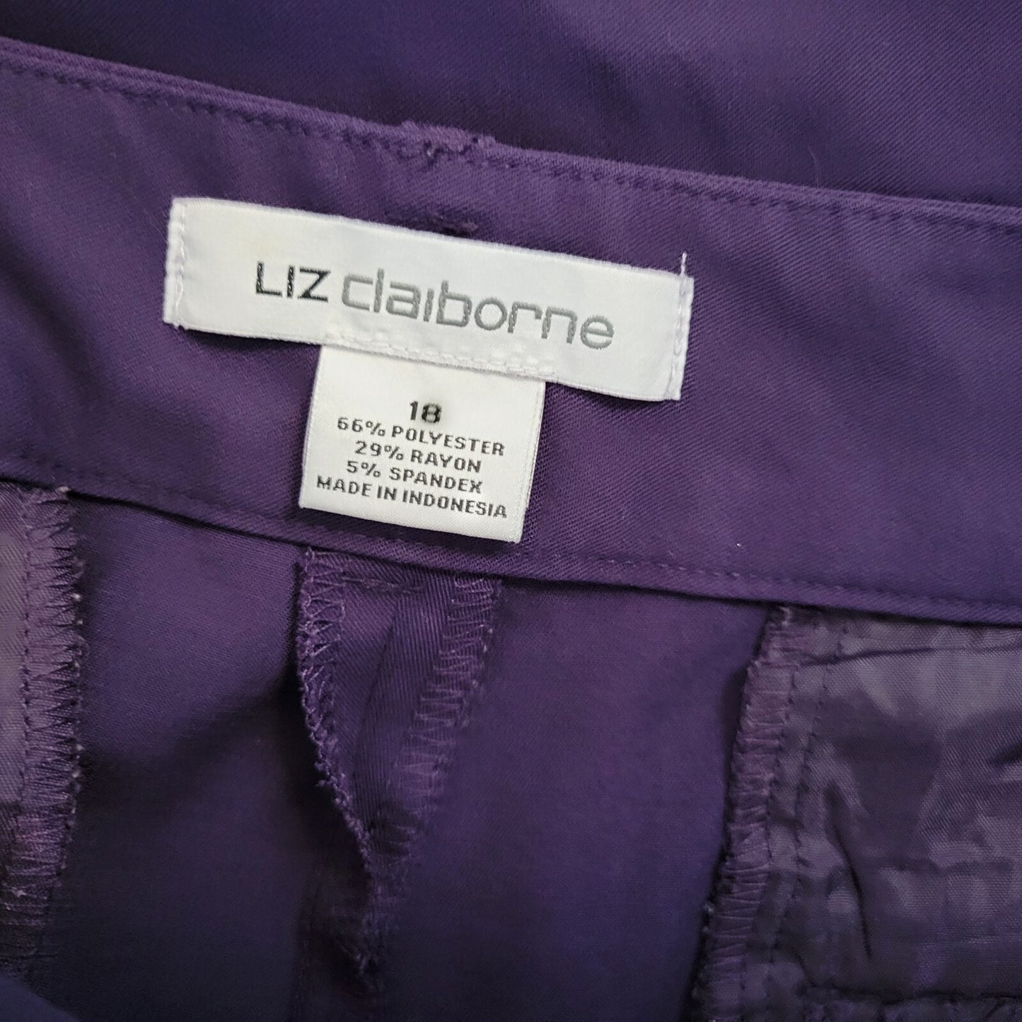 Liz Claiborne Women Pants 18 Straight Leg Purple Career Poly Blend Zip Fly Cuffs
