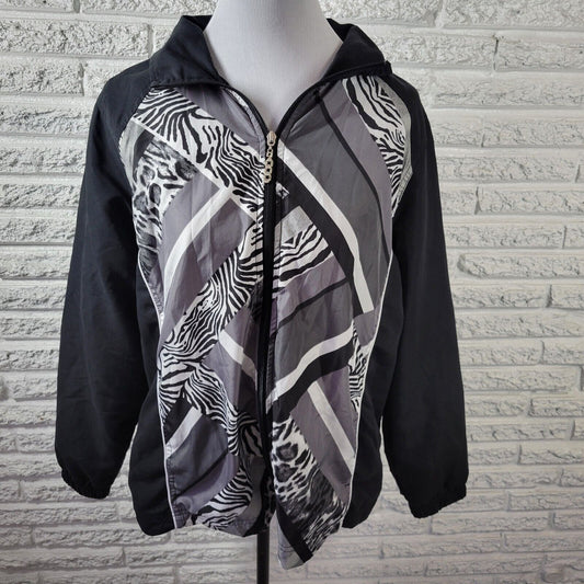 Activology Women Jacket Extra Large XL Black Animal Print  Zip Lightweight Lined