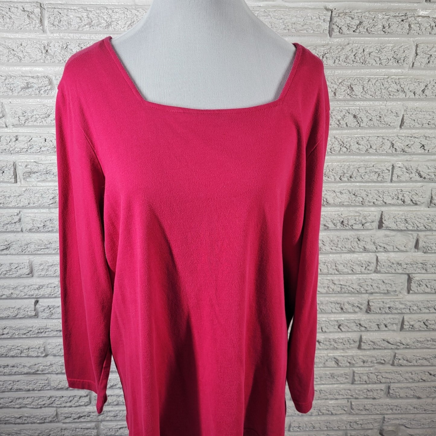 Roamans Womens Top 1X Plus Long Sleeve Pink Cotton Comfy Casual Square Neck