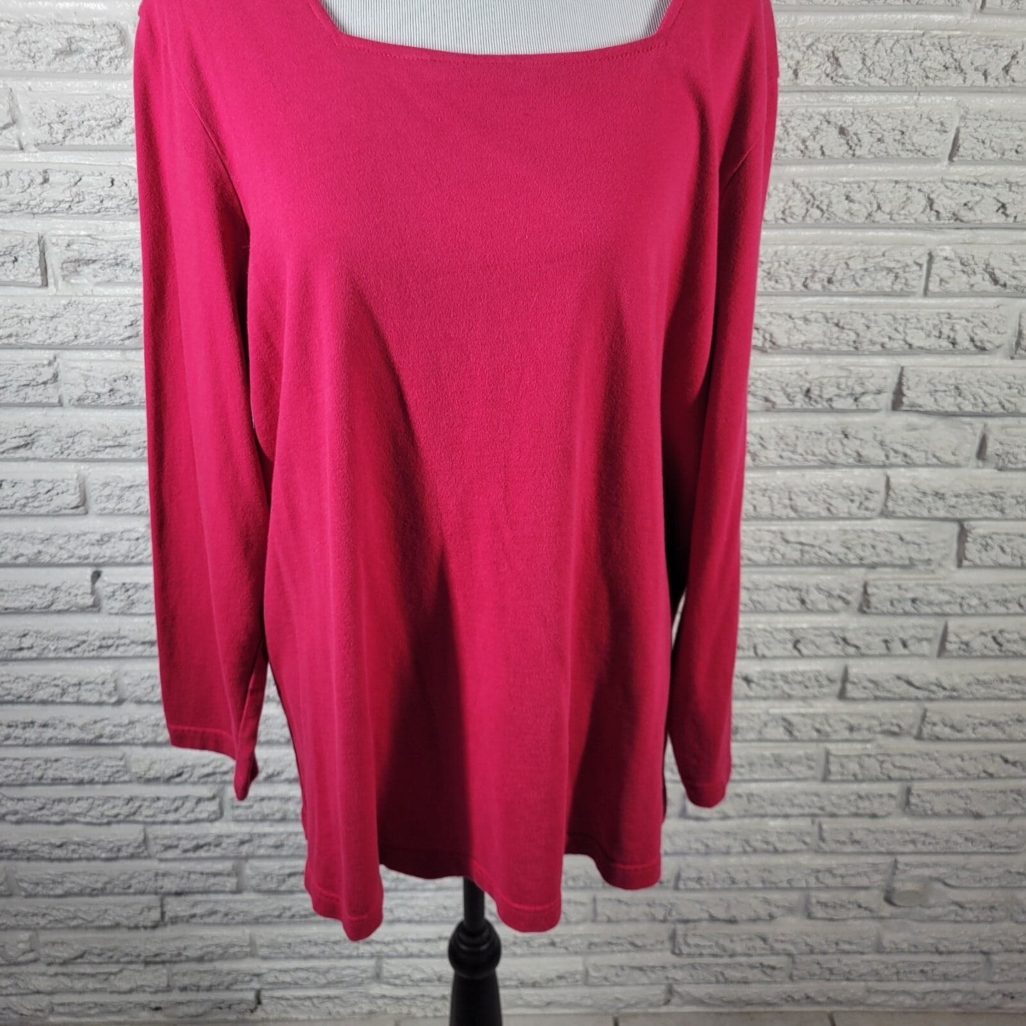Roamans Womens Top 1X Plus Long Sleeve Pink Cotton Comfy Casual Square Neck