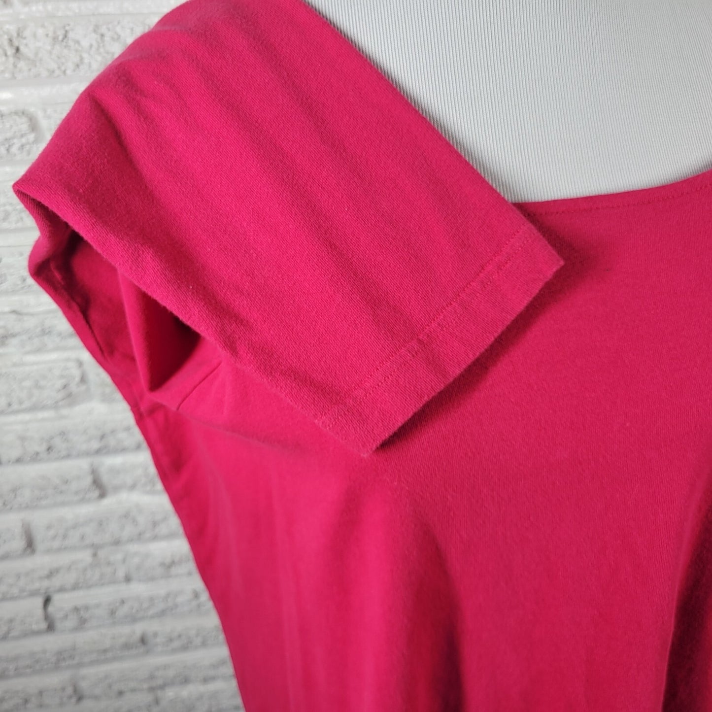 Roamans Womens Top 1X Plus Long Sleeve Pink Cotton Comfy Casual Square Neck