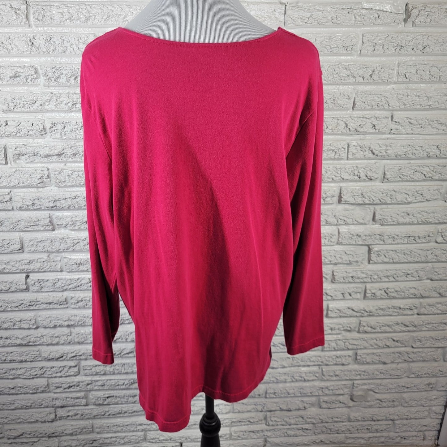 Roamans Womens Top 1X Plus Long Sleeve Pink Cotton Comfy Casual Square Neck