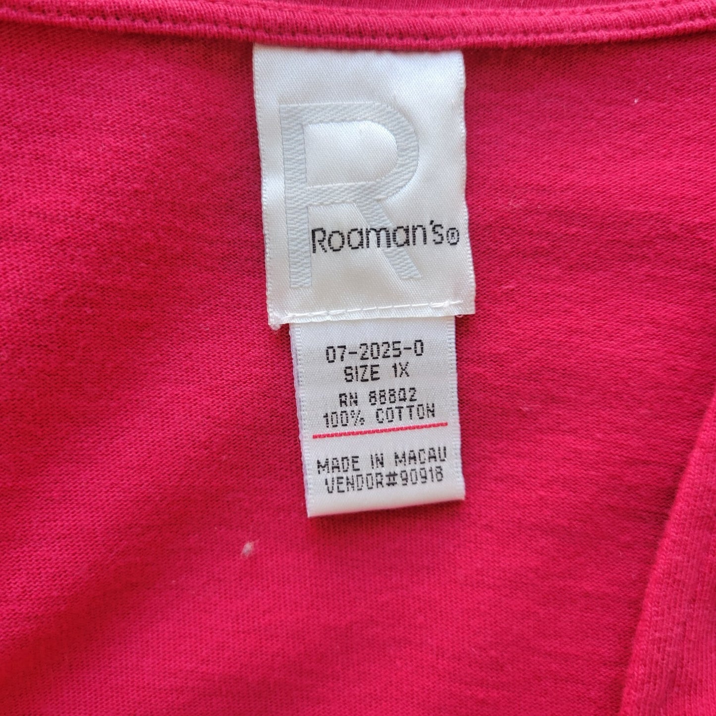 Roamans Womens Top 1X Plus Long Sleeve Pink Cotton Comfy Casual Square Neck