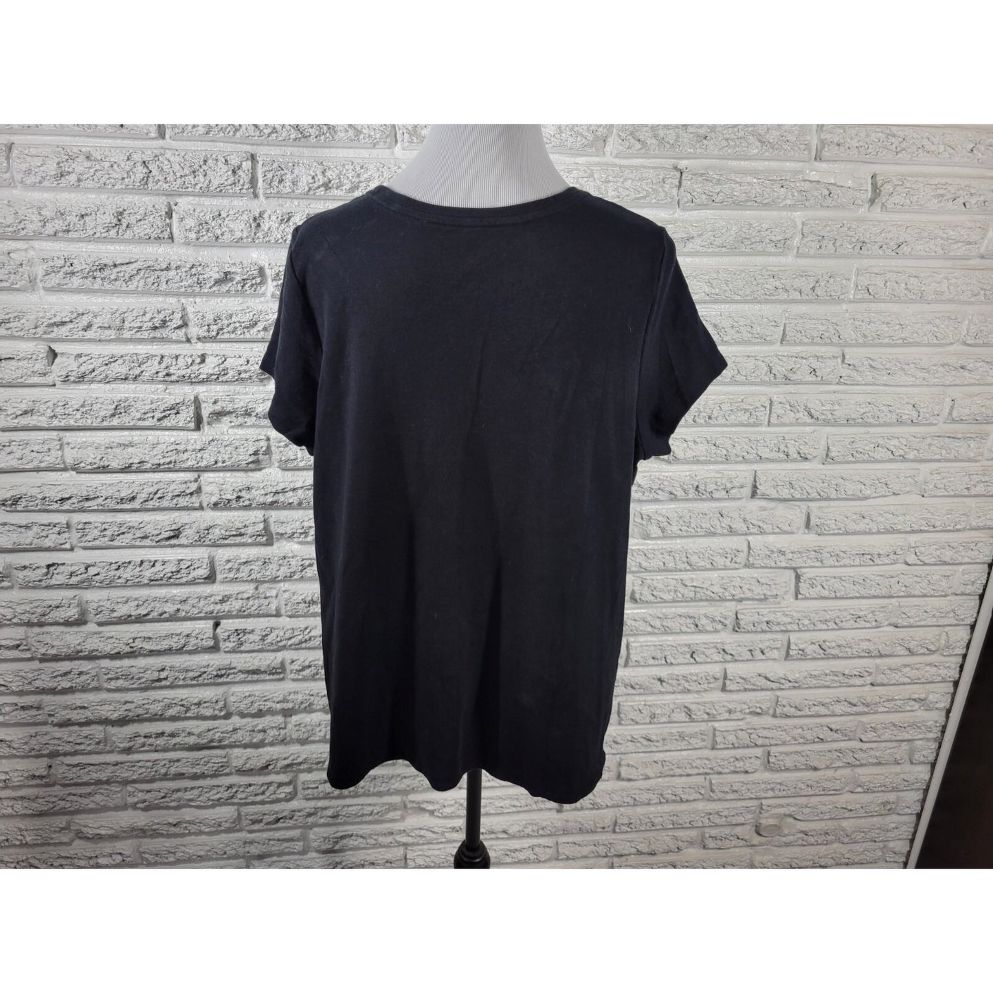 Isaac Mizrahi Live QVC Womens Top 1X Plus Tee Cap Sleeve Black Cotton Casual