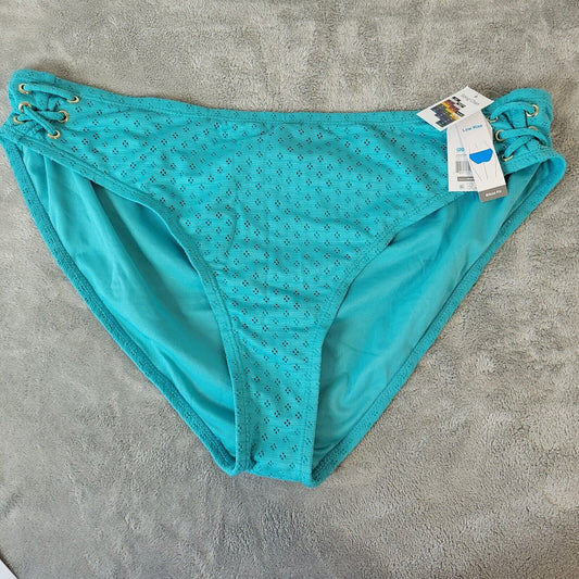 Time Tru Womens Bikini Bottom 2X 20W 22W Blue Eyelet Poly Blend Lined Swimwear