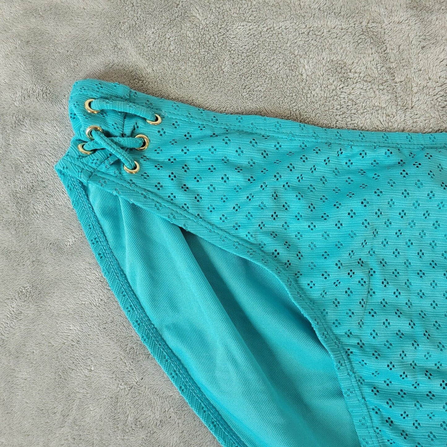 Time Tru Womens Bikini Bottom 2X 20W 22W Blue Eyelet Poly Blend Lined Swimwear