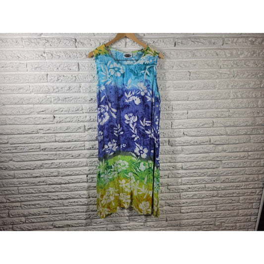 MTB Meant to Be Womens Dress 1X Sleeveless Shift Blue Floral Lightweight Rayon