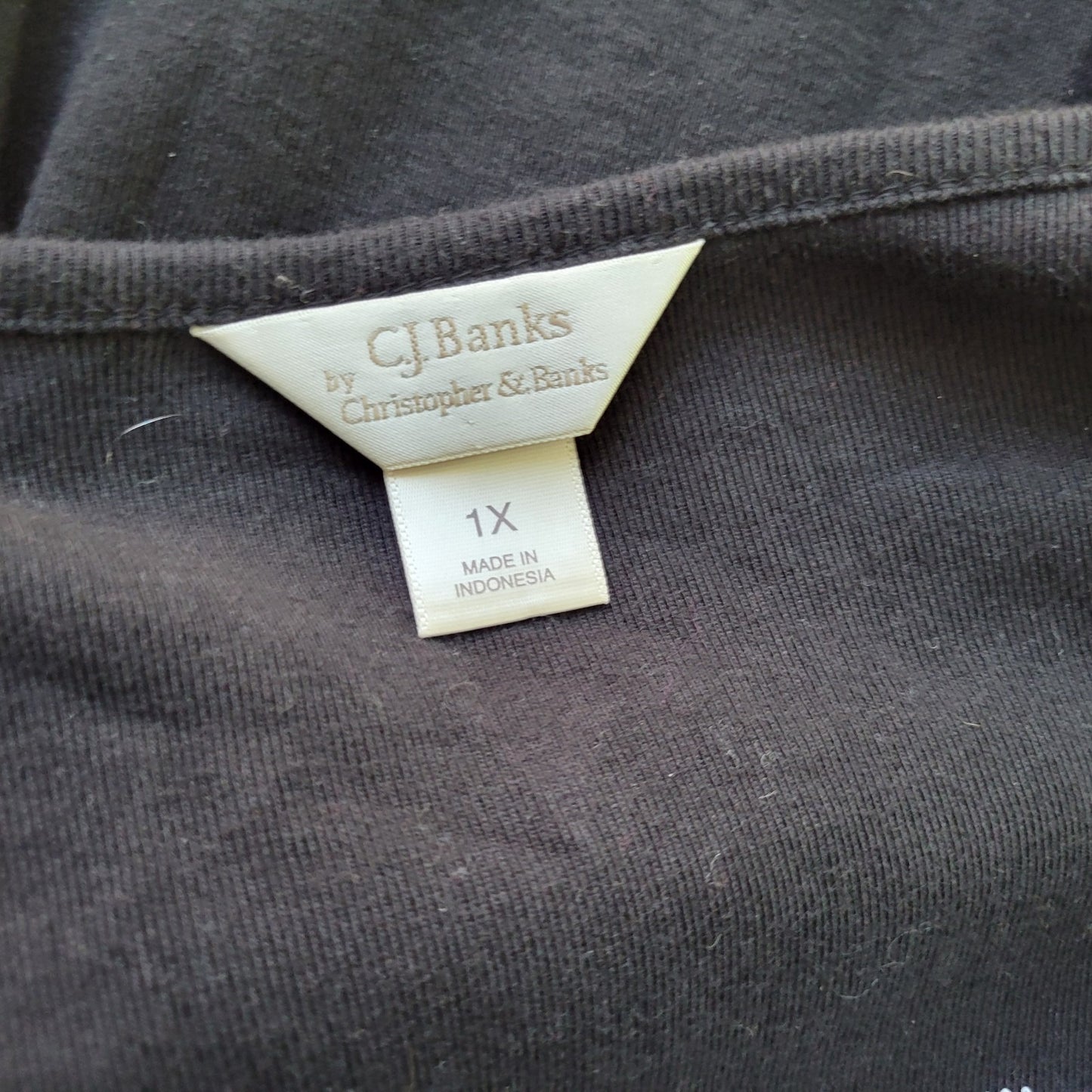 CJ Banks Womens Top 1X Plus 3/4 Sleeve Black Square Neck Cotton Lace Trim Comfy