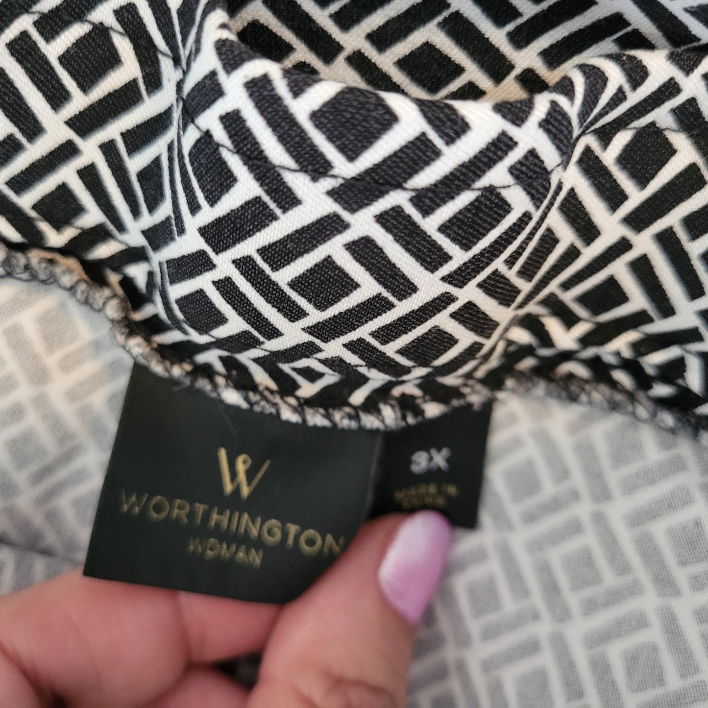 Worthington Women Pants 3X Plus Capri Pull On Black White Geometric Comfy Casual